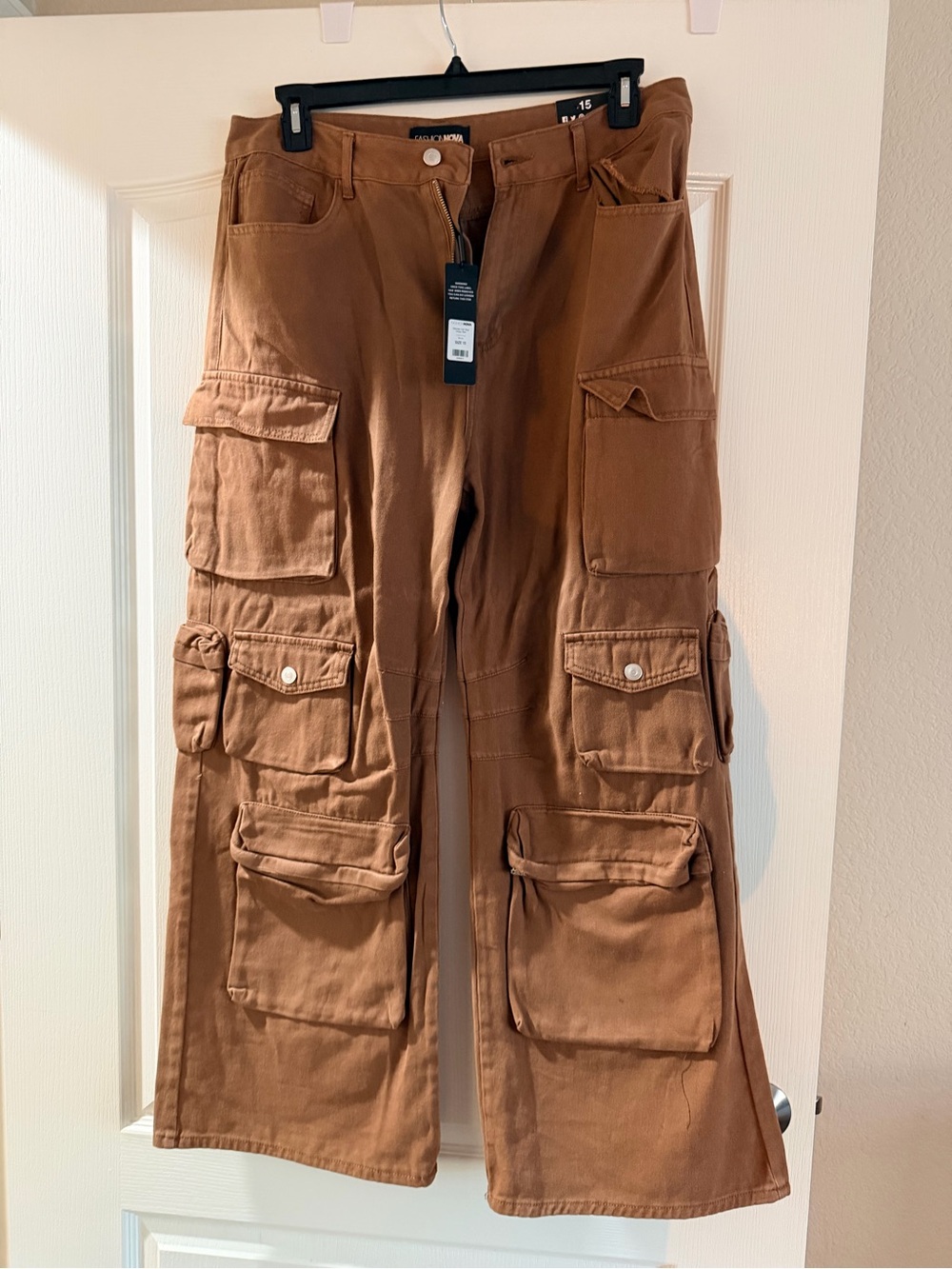 Fashion Nova Brown Multi-Pocket Cargo Jumpsuit Pants